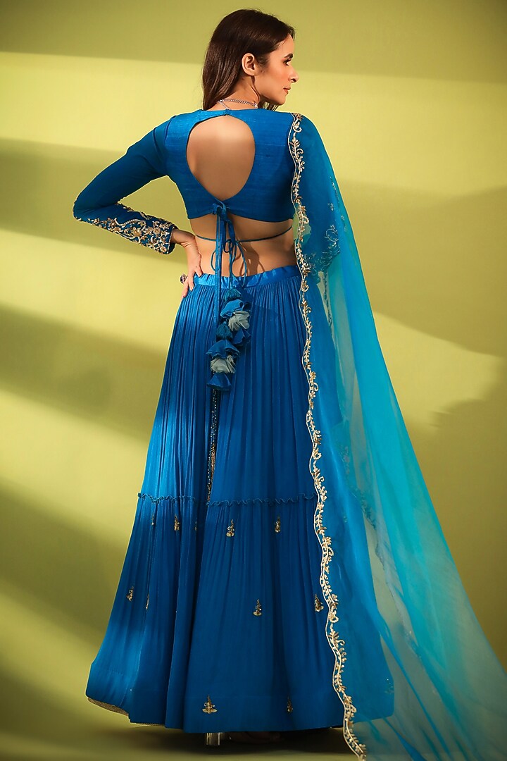 Cobalt Blue Embroidered Wedding Lehenga Set by Pallavi Jaipur at Pernia's Pop Up Shop