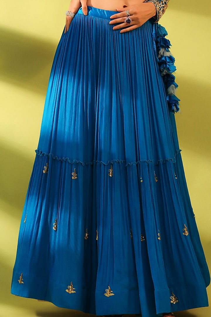 Cobalt Blue Embroidered Wedding Lehenga Set by Pallavi Jaipur at Pernia's Pop Up Shop