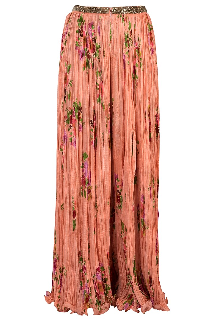 Peach Printed Peplum Top With Pants by Pallavi Jaipur at Pernia's Pop Up Shop