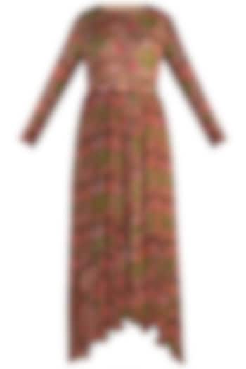 Brown Embellished Printed Midi Dress by Pallavi Jaipur