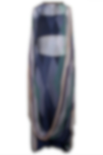 Navy Blue Embellished Printed Draped Kurta With Pants, Tube Top & Belt by Pallavi Jaipur