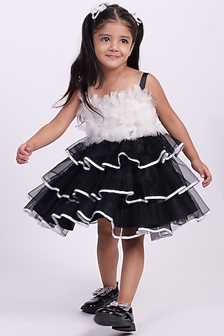 Black & White Net Dress For Girls by PiccoRicco