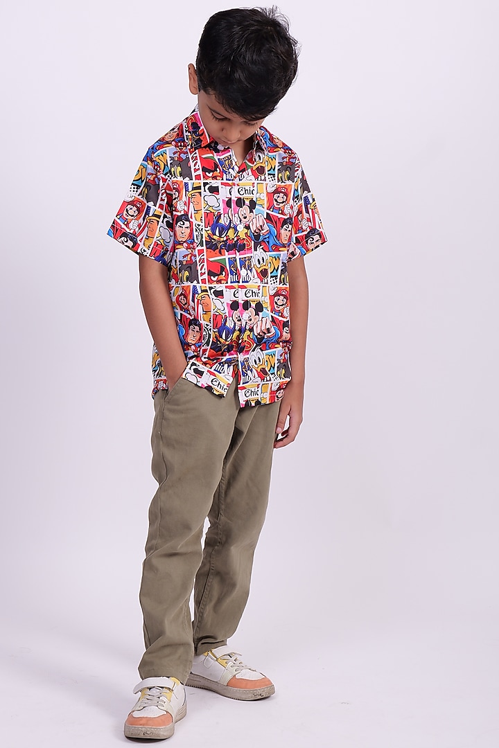 Multi-colored Crepe Superhero Printed Shirt For Boys by PiccoRicco