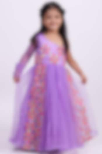 Lilac Shimmer Net One-Shoulder Gown For Girls by PiccoRicco at Pernia's Pop Up Shop