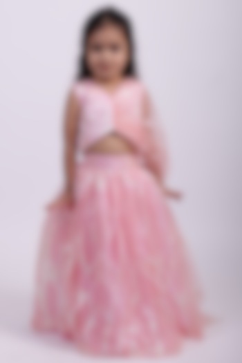 Pink Net Sequins Embroidered Lehenga Set For Girls by PiccoRicco