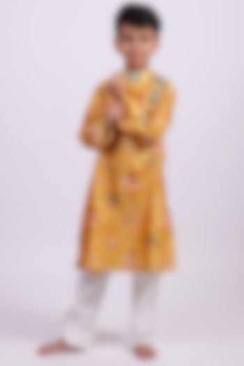 Yellow Silk Kurta Set For Boys by PiccoRicco