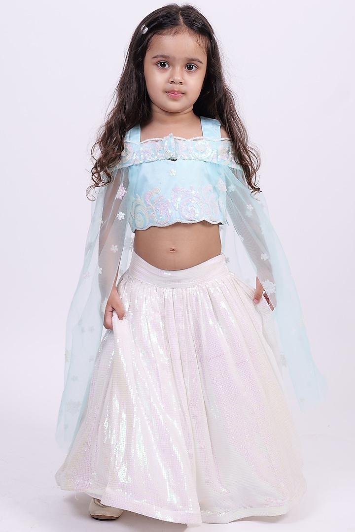 White Sequins Lehenga Set For Girls by PiccoRicco at Pernia's Pop Up Shop