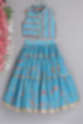 Blue Printed Skirt Set For Girls by Pwn