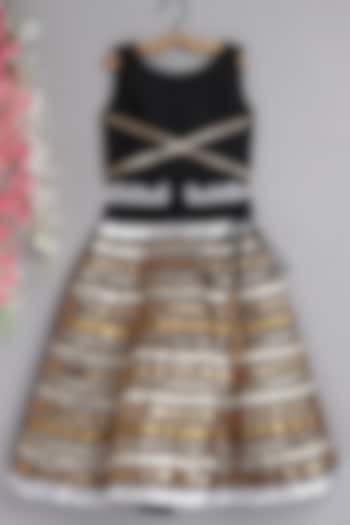 Black Gota Embroidered Skirt Set For Girls by Pwn