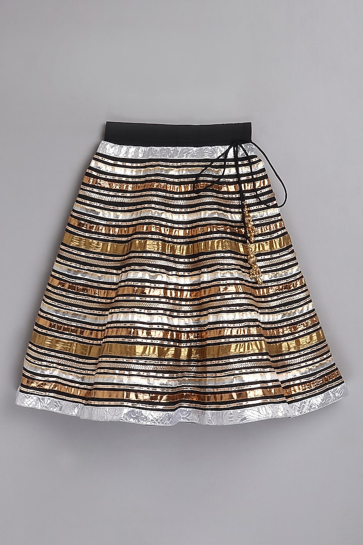 Black Gota Embroidered Skirt Set For Girls by Pwn at Pernia's Pop Up Shop
