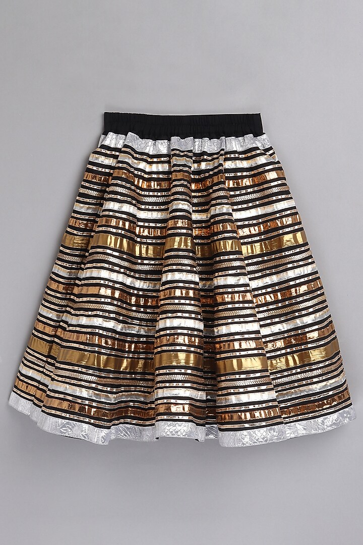 Black Gota Embroidered Skirt Set For Girls by Pwn at Pernia's Pop Up Shop
