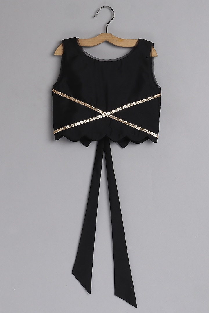 Black Gota Embroidered Skirt Set For Girls by Pwn at Pernia's Pop Up Shop