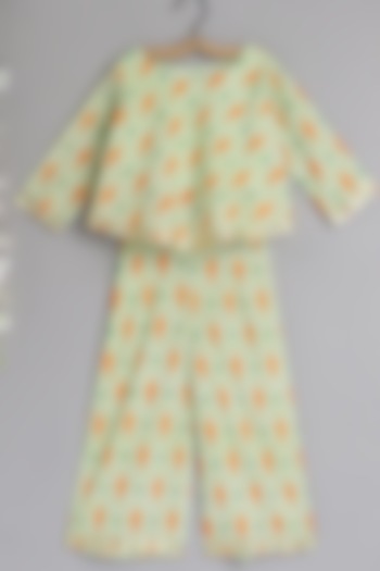 Light Green Printed Palazzo Pant Set For Girls by Pwn