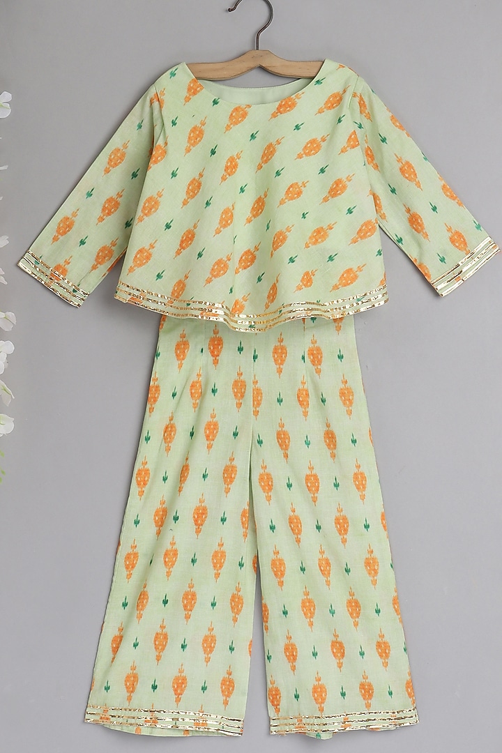 Light Green Printed Palazzo Pant Set For Girls by Pwn