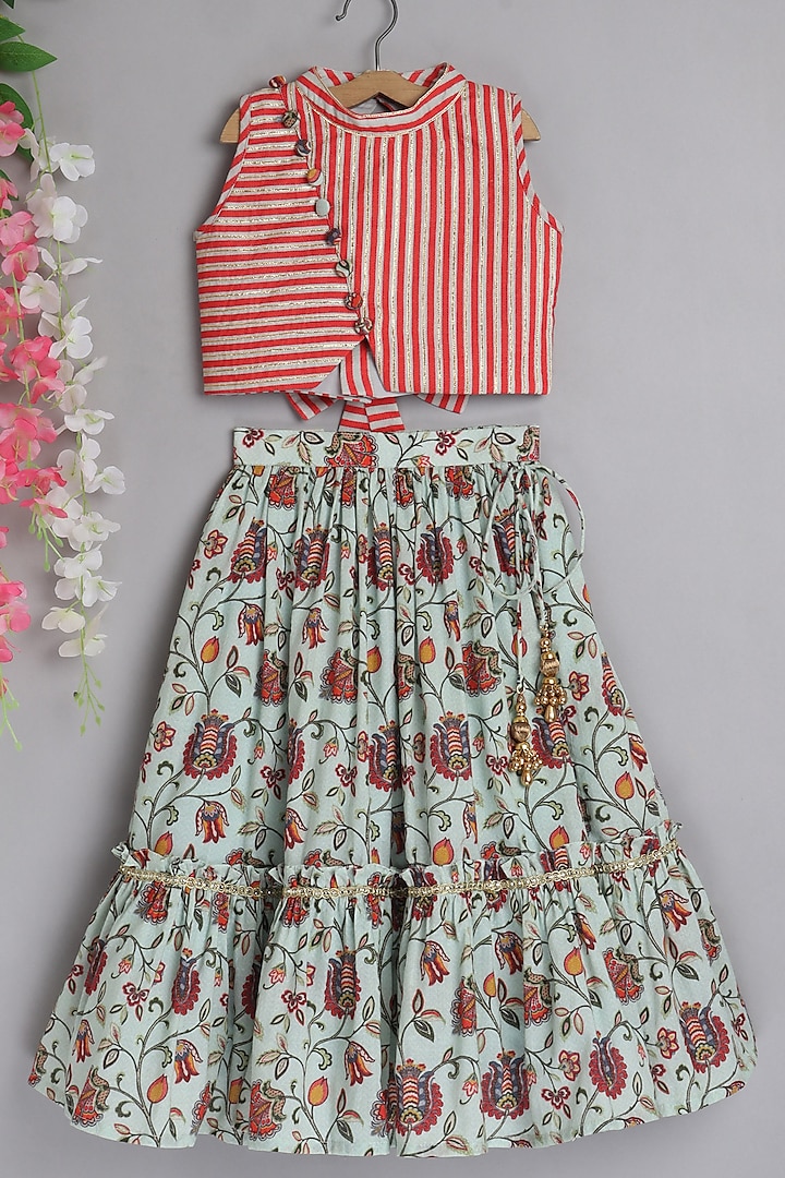 Mint Printed Skirt Set For Girls by Pwn