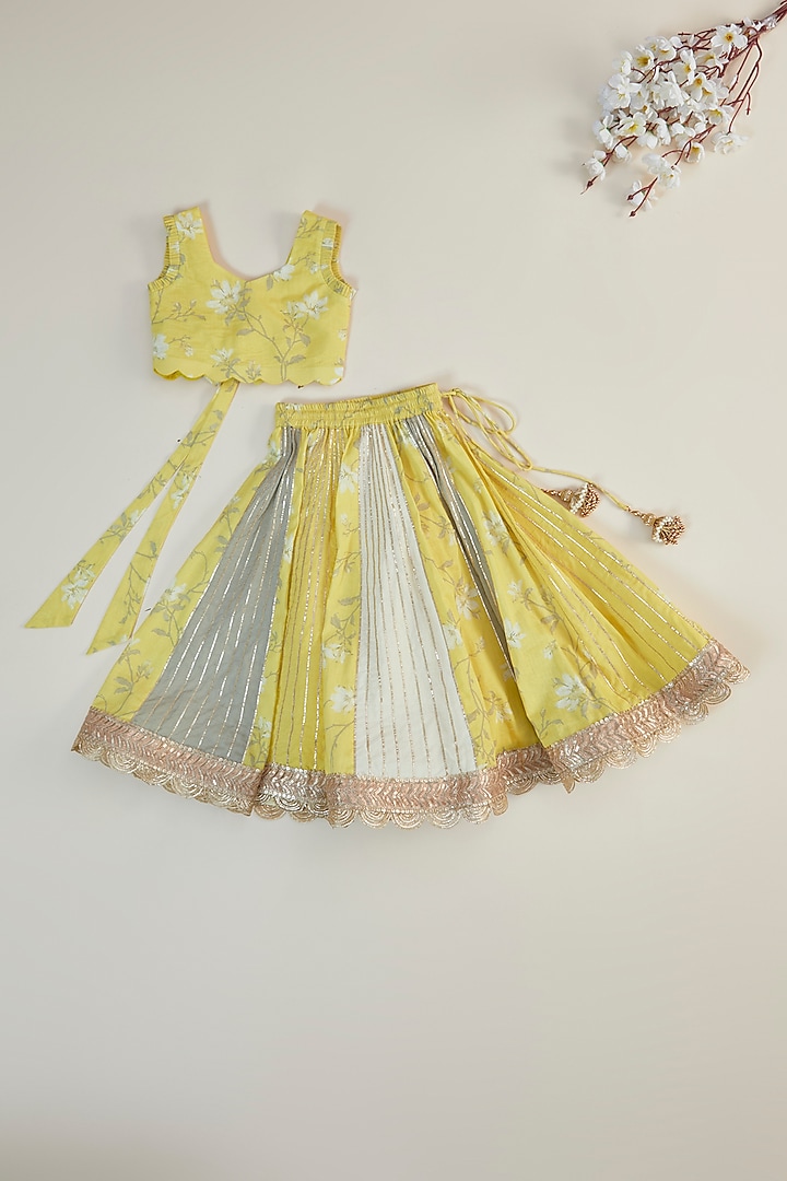 Multi-Colored Cotton Cambric Gota Embroidered & Digital Printed Kali Lehenga Set For Girls by PWN at Pernia's Pop Up Shop