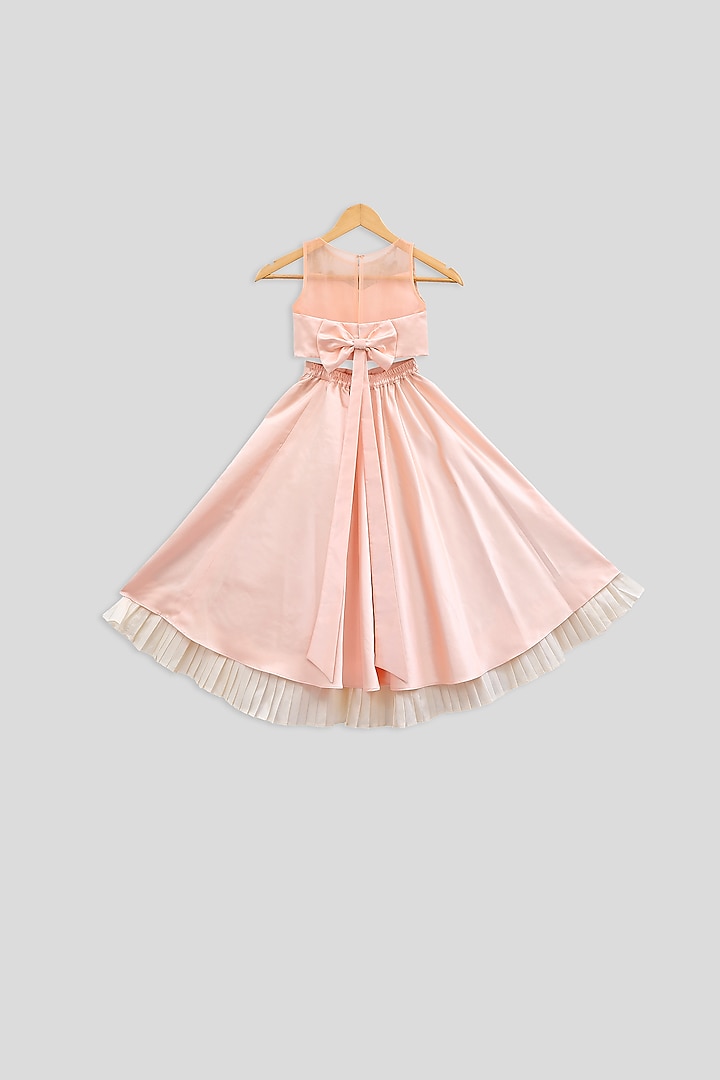 White Embroidered Crop Top With Peach Ruffled Skirt For Girls by PWN at Pernia's Pop Up Shop