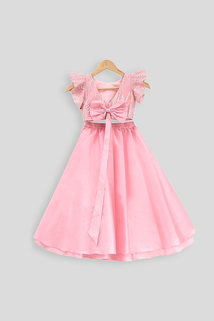 Baby Pink Embroidered Blouse With Layered Skirt For Girls by PWN at Pernia's Pop Up Shop