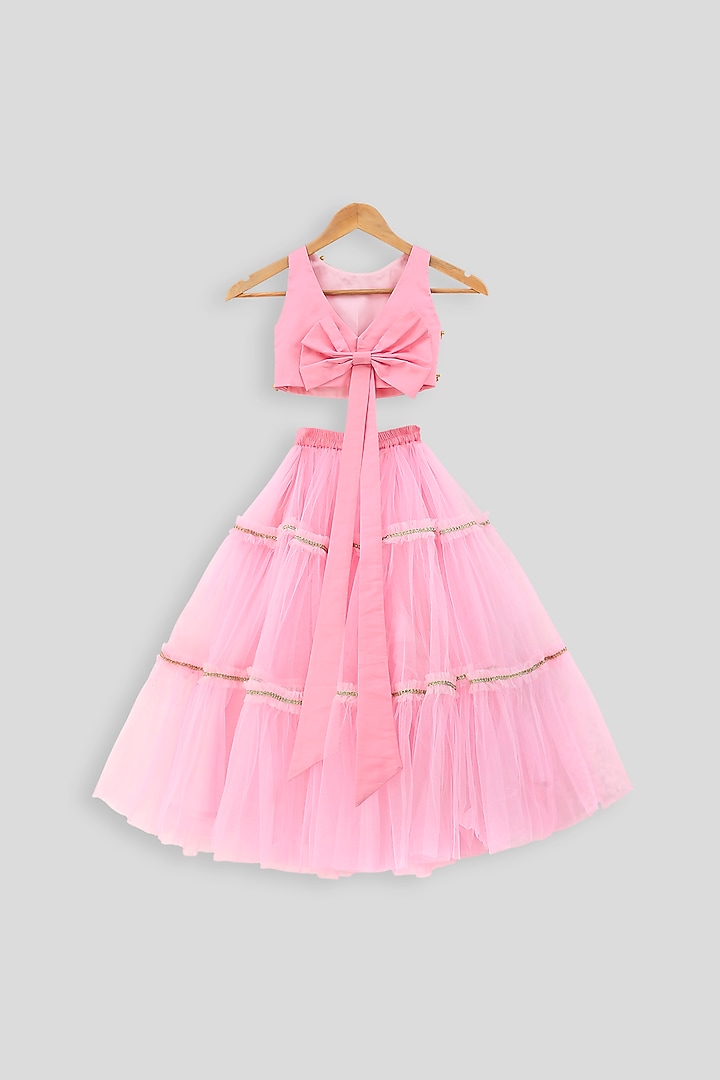 Baby Pink Embroidered Blouse With Skirt For Girls by PWN at Pernia's Pop Up Shop