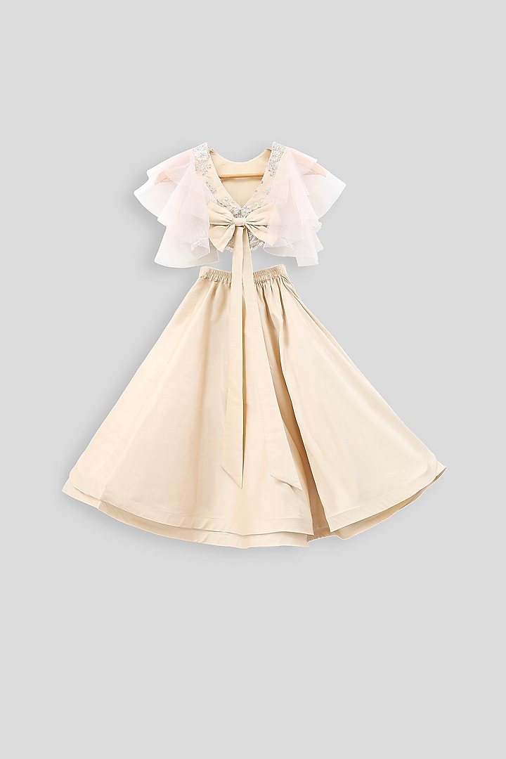 Light Beige Embroidered Blouse With Skirt For Girls by PWN at Pernia's Pop Up Shop