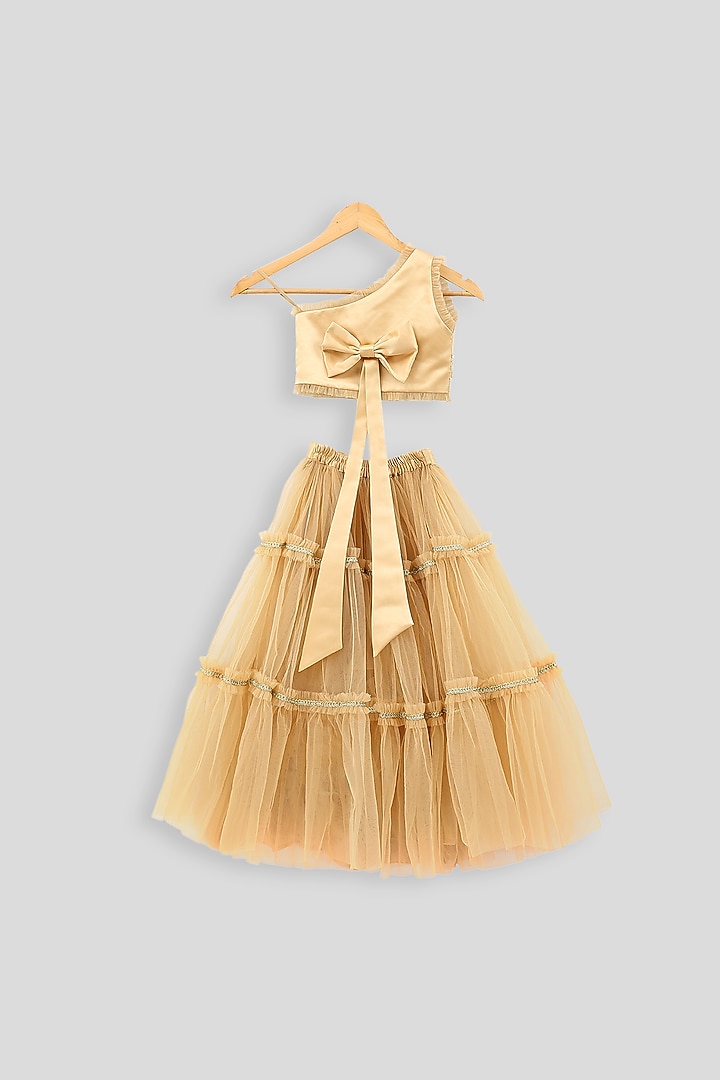 Beige Embroidered Blouse With Skirt For Girls by PWN at Pernia's Pop Up Shop