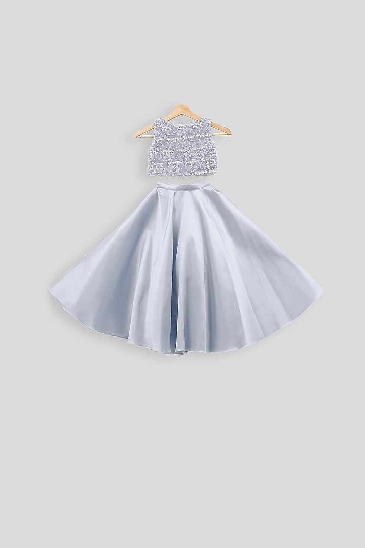 Grey Sequins Blouse With Skirt For Girls by PWN at Pernia's Pop Up Shop