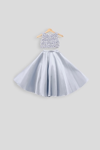 Grey Sequins Blouse With Skirt For Girls by PWN