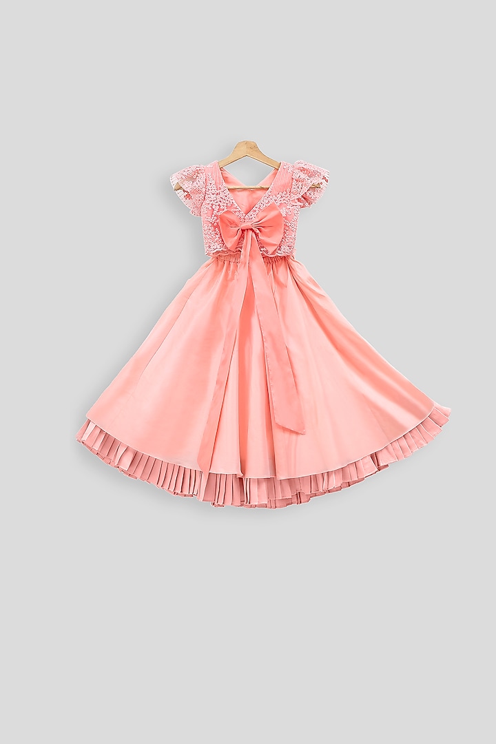 Peach Embroidered Crop Top With Skirt For Girls by PWN at Pernia's Pop Up Shop