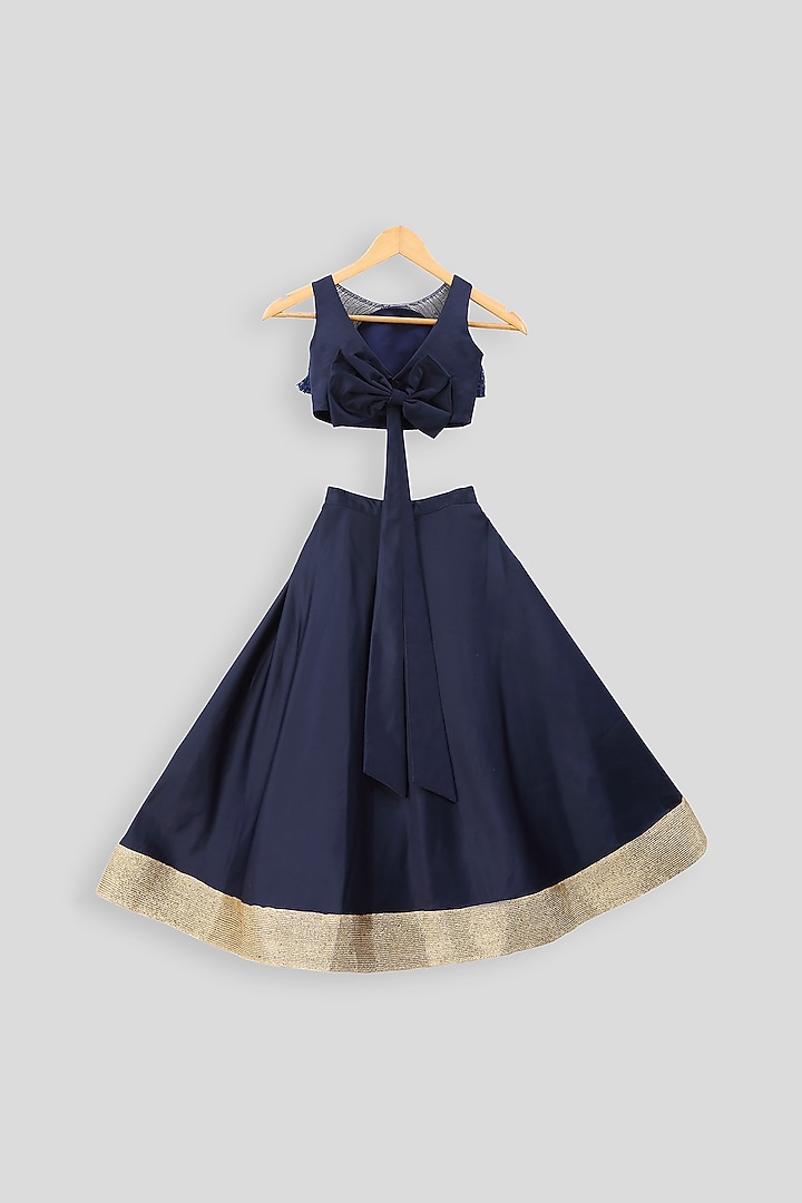 Navy Blue Embroidered Blouse With Skirt For Girls by PWN at Pernia's Pop Up Shop