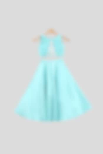 Light Green Embroidered Blouse With Skirt For Girls by PWN at Pernia's Pop Up Shop