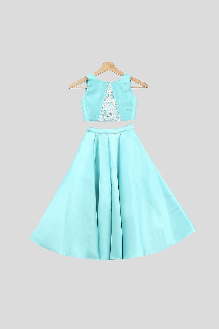 Light Green Embroidered Blouse With Skirt For Girls by PWN at Pernia's Pop Up Shop