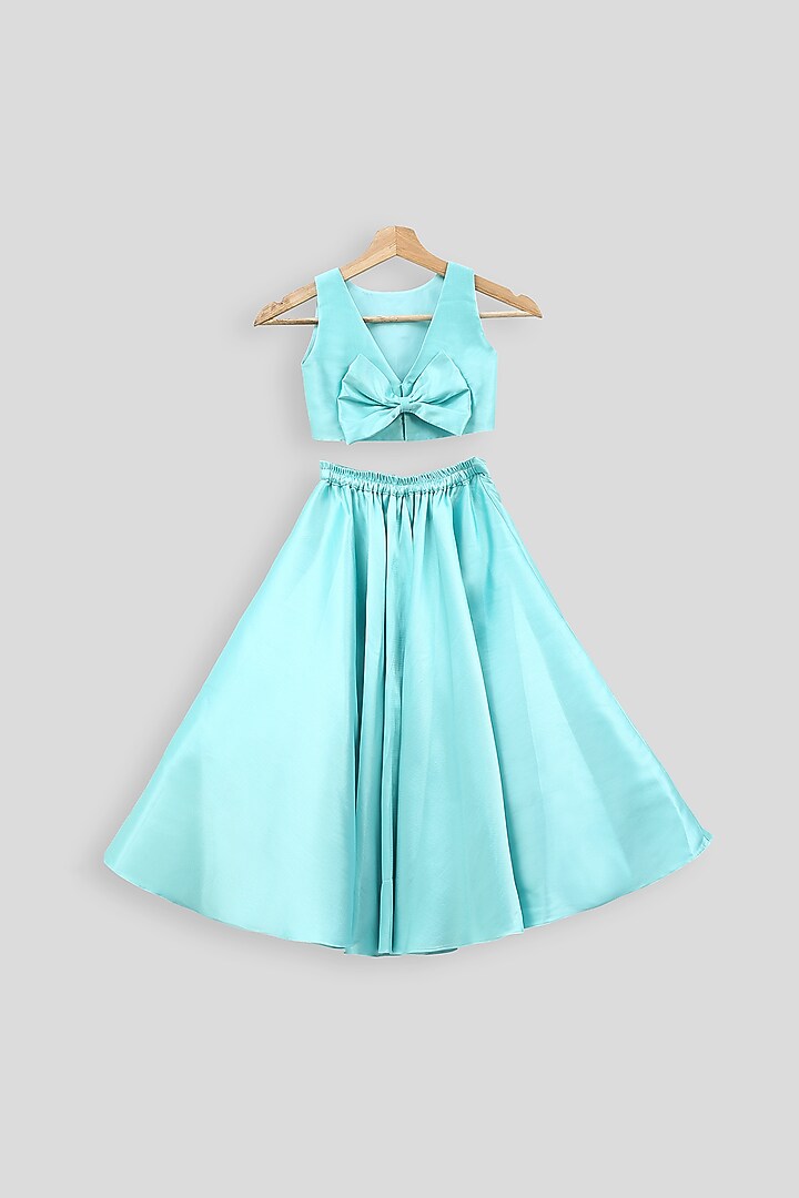 Light Green Embroidered Blouse With Skirt For Girls by PWN at Pernia's Pop Up Shop
