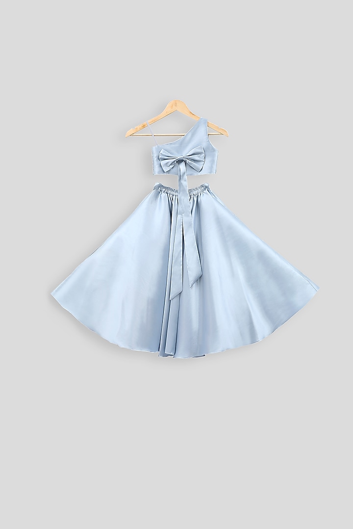 Grey Embroidered Blouse With Skirt For Girls by PWN at Pernia's Pop Up Shop