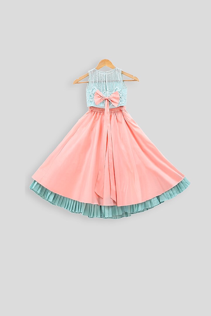 Blue Embroidered Blouse With Peach Skirt For Girls by PWN at Pernia's Pop Up Shop