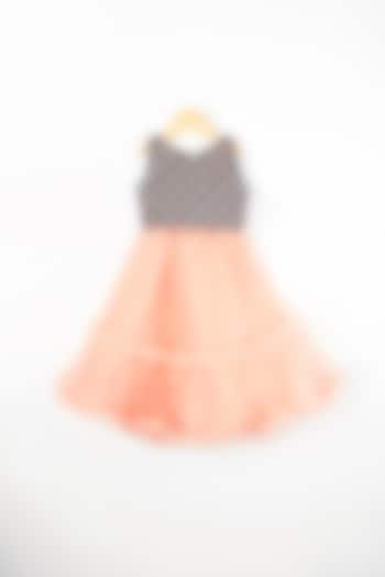 Peach & Blue Net Skirt Set For Girls by PWN