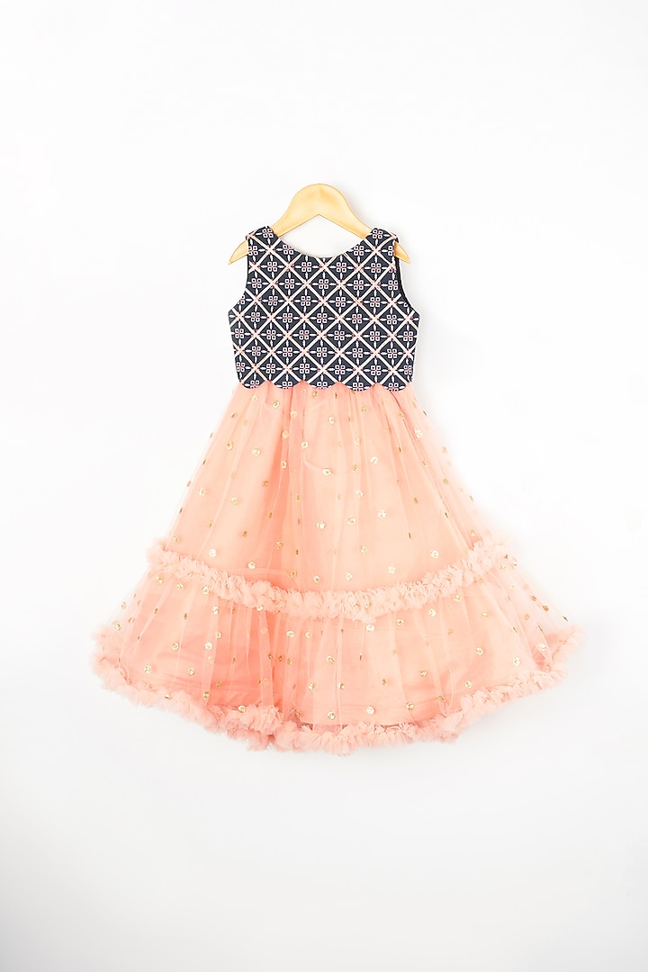 Peach & Blue Net Skirt Set For Girls by PWN at Pernia's Pop Up Shop