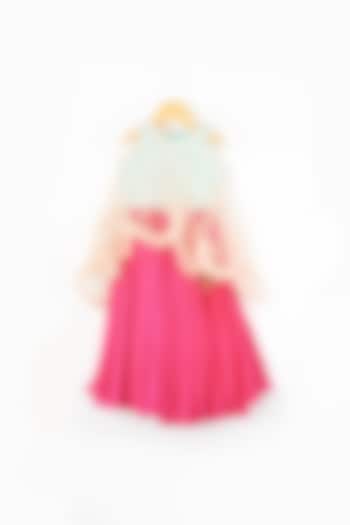 Peacock Blue & Pink Skirt Set For Girls by PWN