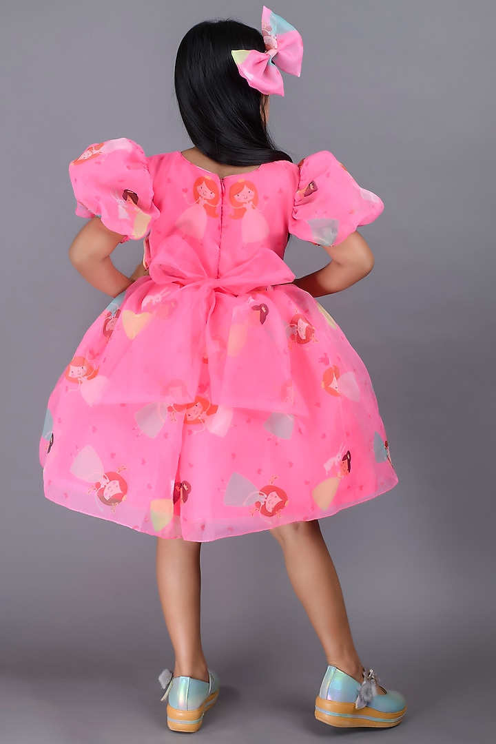 Pink Organza Printed Dress For Girls by Pixiethreads at Pernia's Pop Up Shop