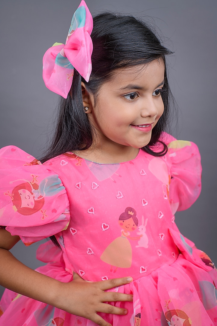 Pink Organza Printed Dress For Girls by Pixiethreads at Pernia's Pop Up Shop