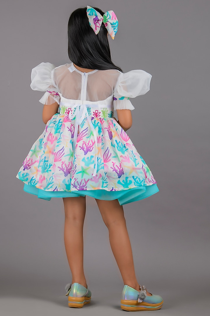 White Organza Printed Dress For Girls by Pixiethreads at Pernia's Pop Up Shop