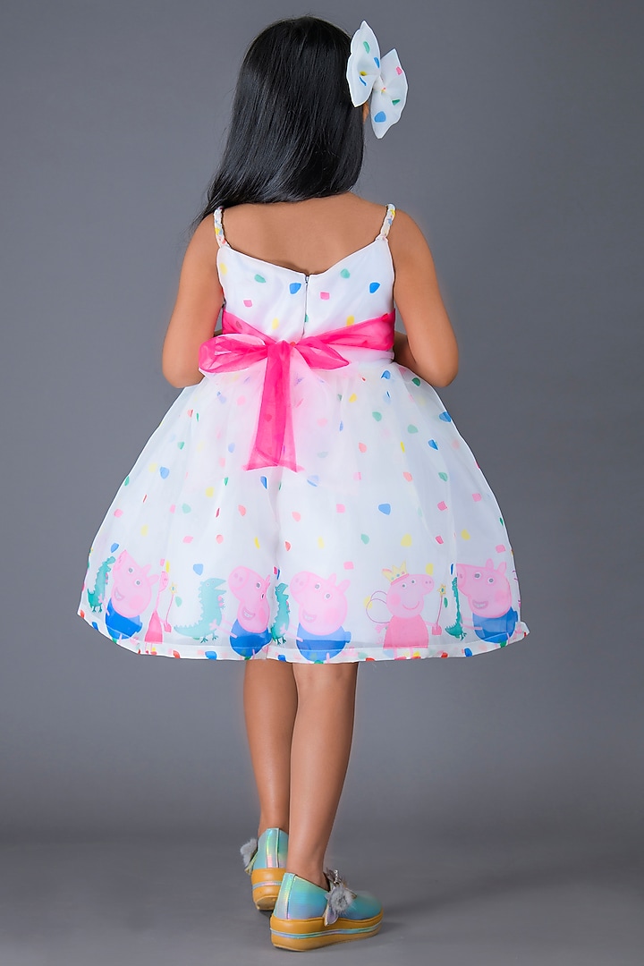 White Organza Printed Dress For Girls by Pixiethreads at Pernia's Pop Up Shop