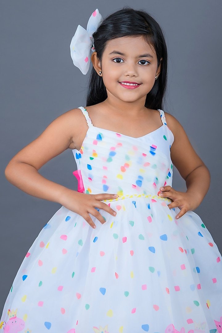 White Organza Printed Dress For Girls by Pixiethreads at Pernia's Pop Up Shop