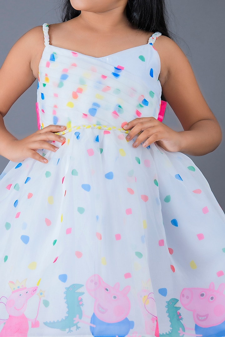 White Organza Printed Dress For Girls by Pixiethreads at Pernia's Pop Up Shop