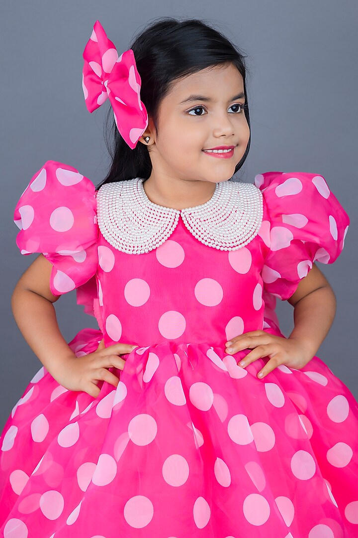 Pink Organza Printed Dress For Girls by Pixiethreads at Pernia's Pop Up Shop