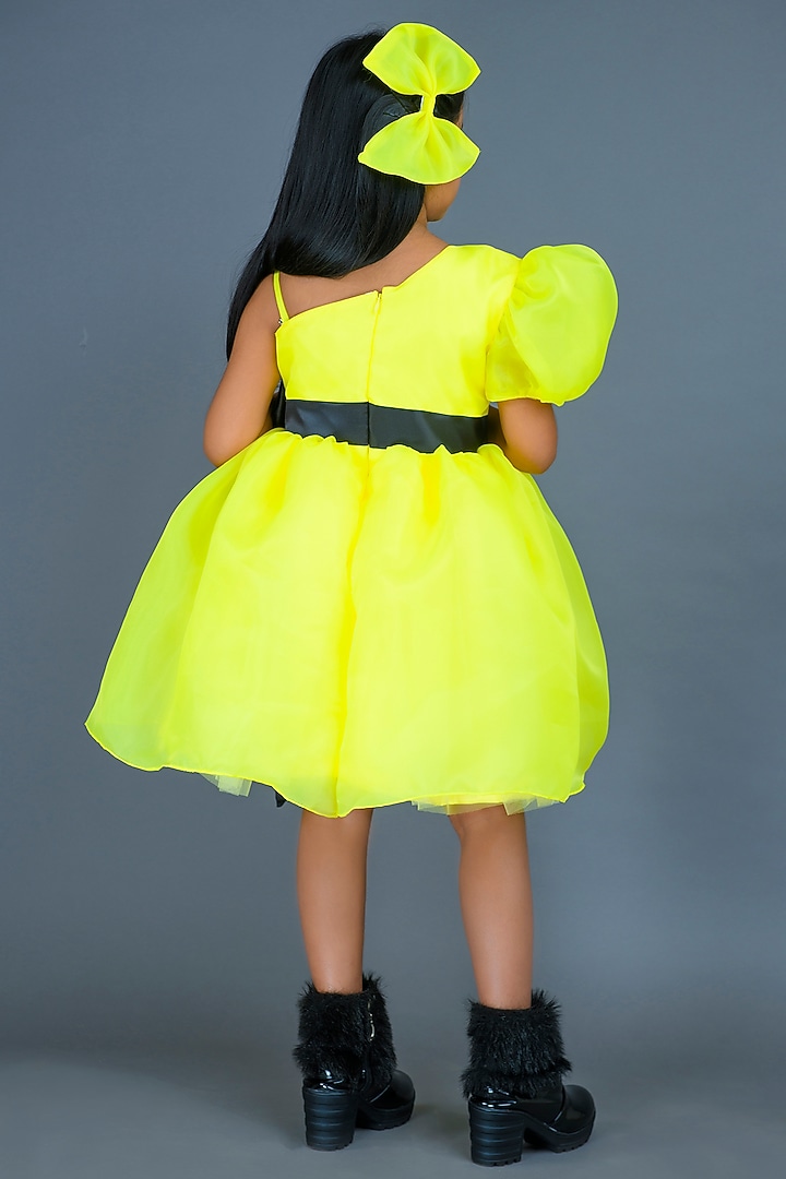 Neon Yellow Organza Dress For Girls by Pixiethreads at Pernia's Pop Up Shop