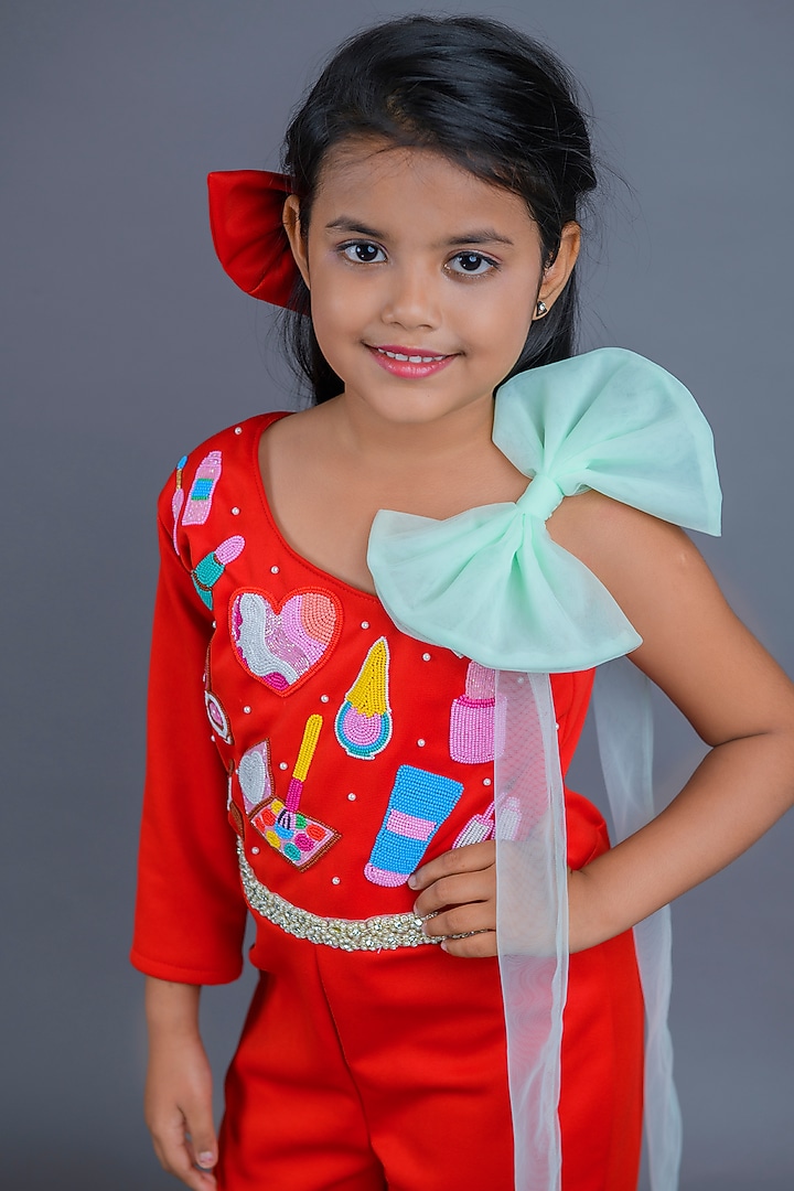 Red Scuba Jumpsuit For Girls by Pixiethreads at Pernia's Pop Up Shop