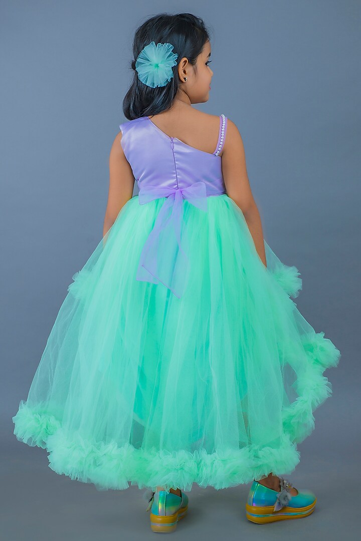 Purple & Sea Green Cotton Satin High-Low Dress For Girls by Pixiethreads at Pernia's Pop Up Shop