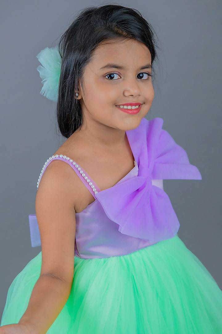 Purple & Sea Green Cotton Satin High-Low Dress For Girls by Pixiethreads at Pernia's Pop Up Shop
