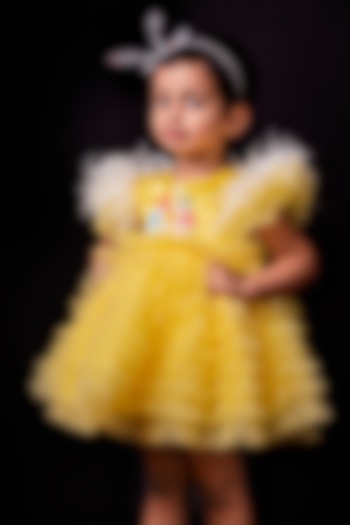 Yellow Satin Flared Frock For Girls by Pixiethreads