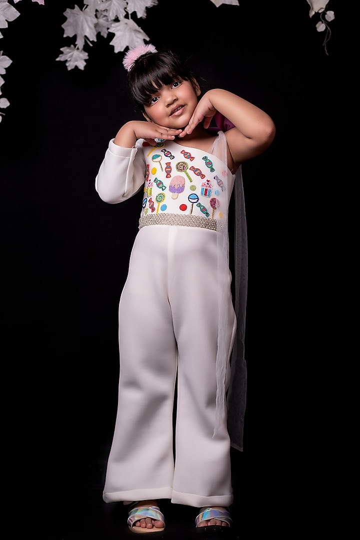 White Organza Jumpsuit For Girls by Pixiethreads